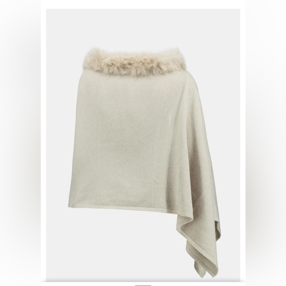 Joseph Ribkoff Beige/Grey Faux Fur Sweater knit poncho in Size OS - Picture 4 of 6